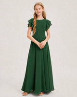 Emerald Green Chiffon A-line Junior Bridesmaid Dress Front View