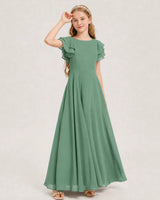 Eucalyptus Chiffon A-line Junior Bridesmaid Dress Front View