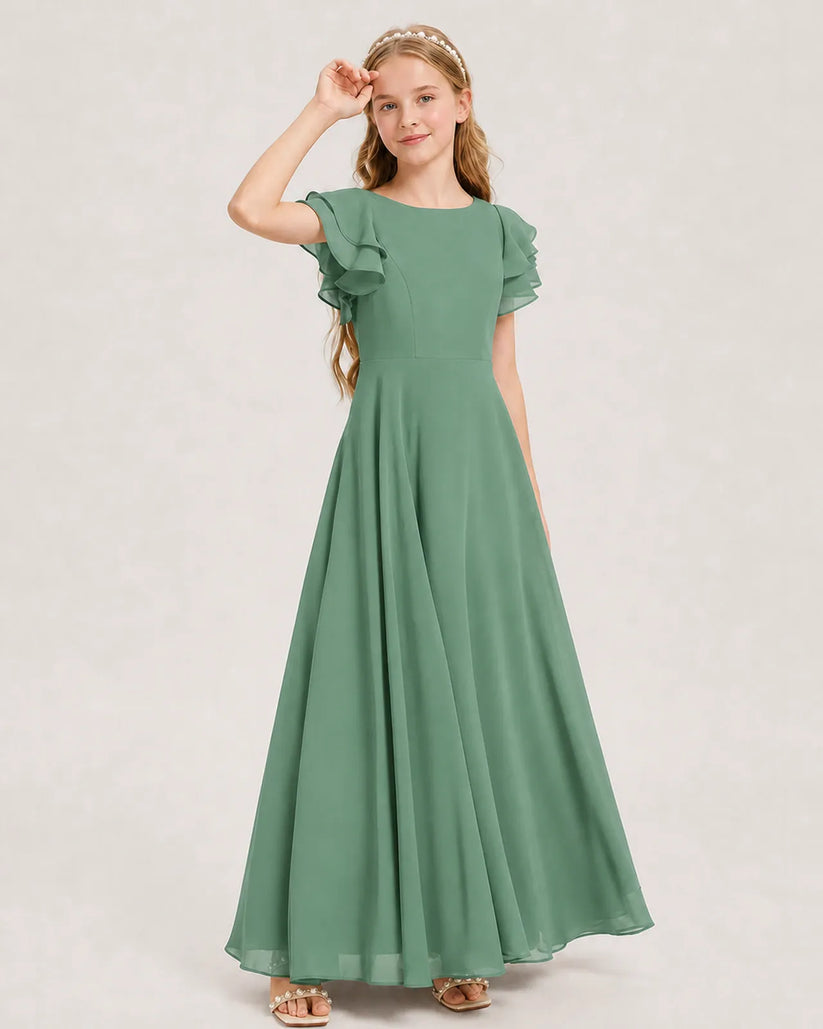 Eucalyptus Chiffon A-line Junior Bridesmaid Dress Front View