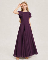 Grape Chiffon A-line Junior Bridesmaid Dress Front View