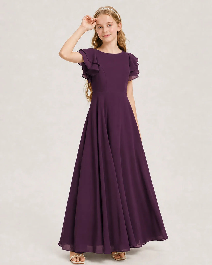 Grape Chiffon A-line Junior Bridesmaid Dress Front View