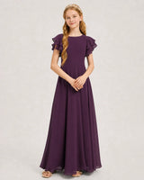 Grape Chiffon A-line Junior Bridesmaid Dress Front View