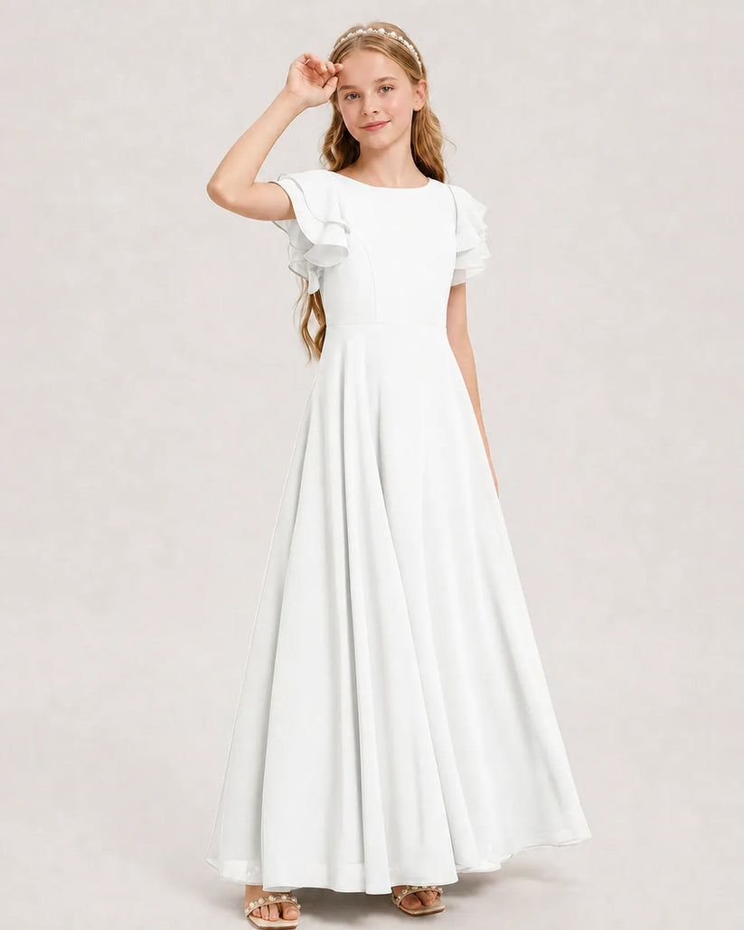 Ivory Chiffon A-line Junior Bridesmaid Dress Front View