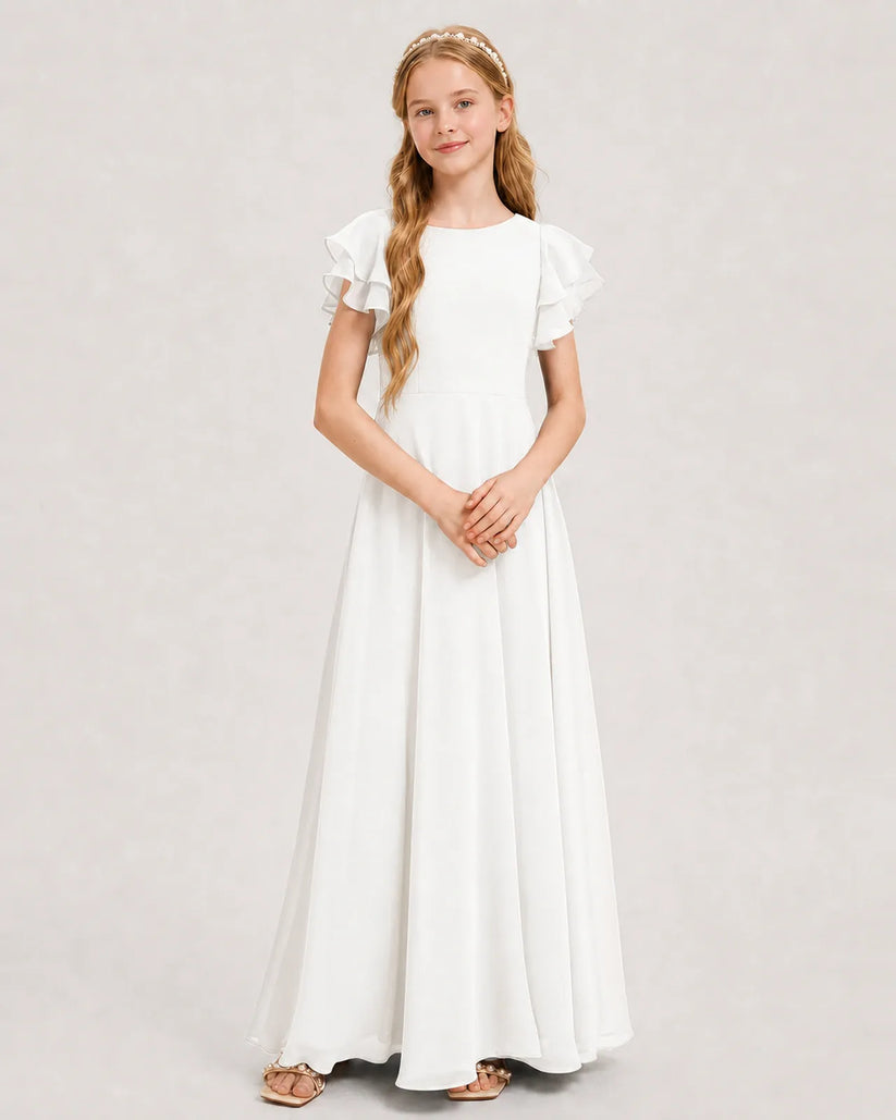 Ivory Chiffon A-line Junior Bridesmaid Dress Front View