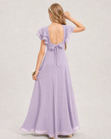 Lavender Chiffon A-line Junior Bridesmaid Dress Back View