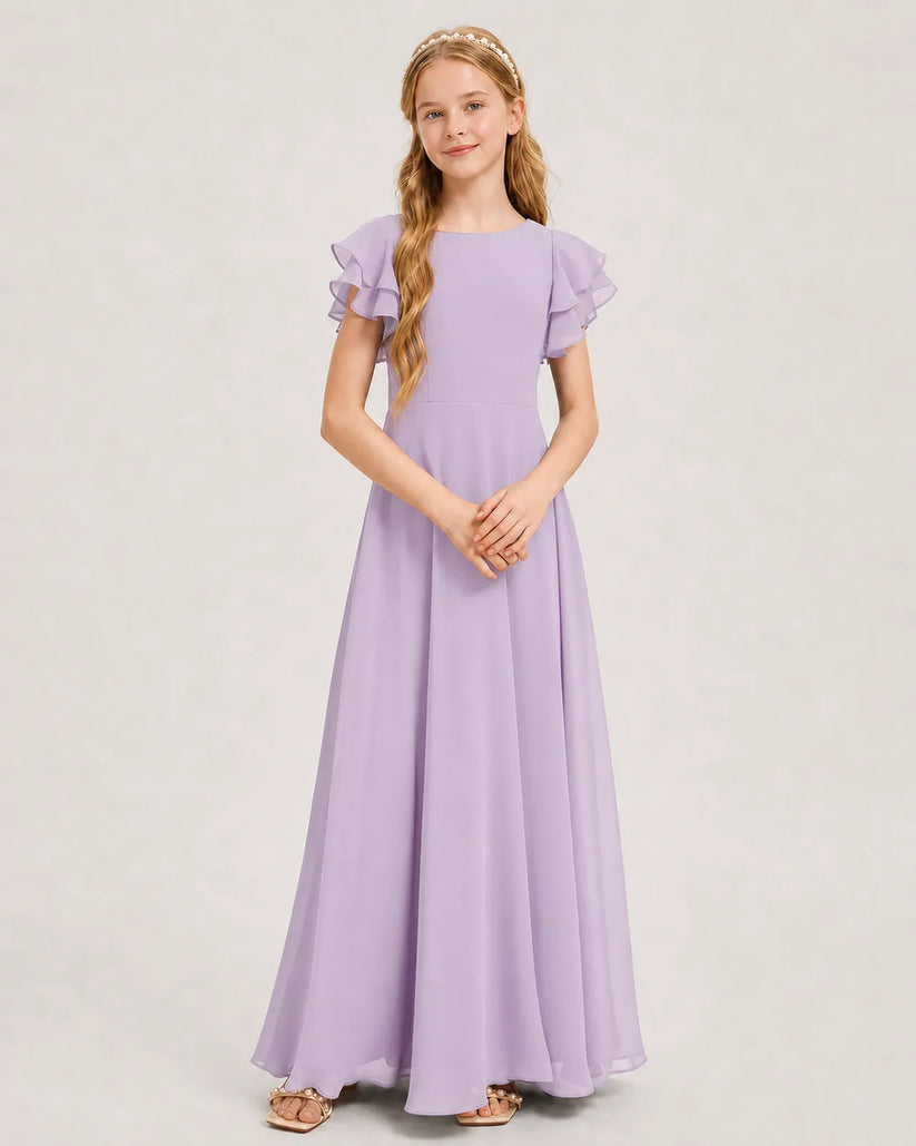 Lavender Chiffon A-line Junior Bridesmaid Dress Front View
