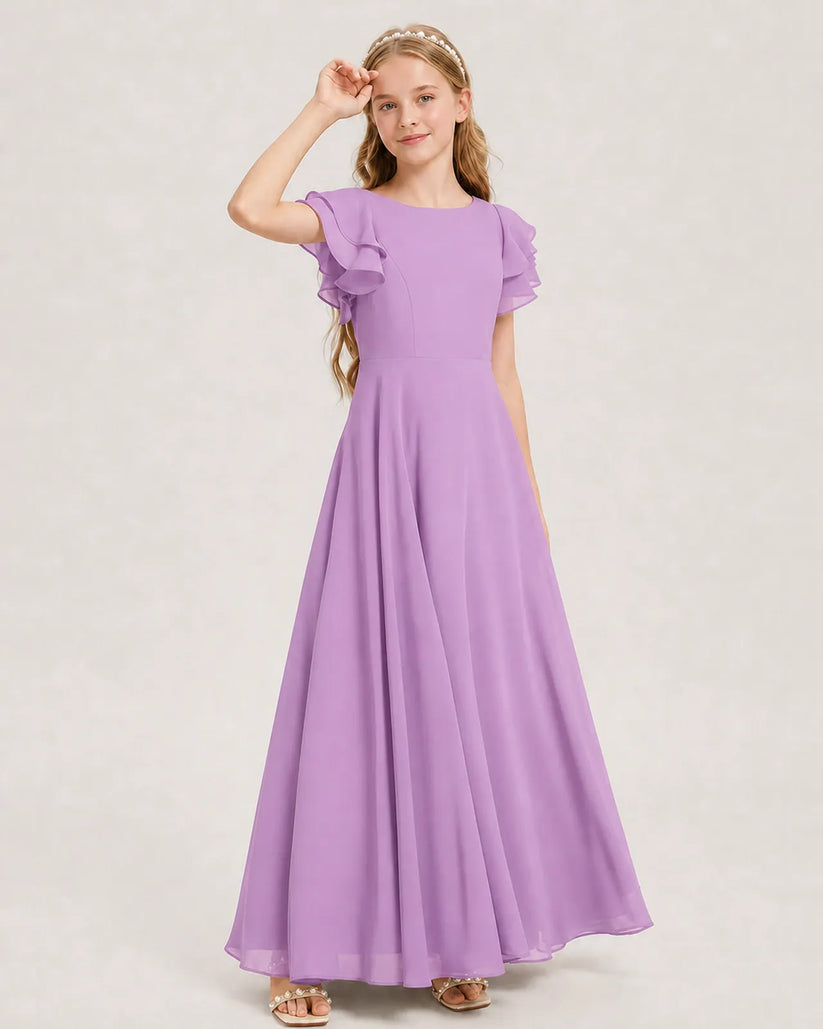 Lilac Chiffon A-line Junior Bridesmaid Dress Front View
