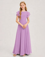 Lilac Chiffon A-line Junior Bridesmaid Dress Front View