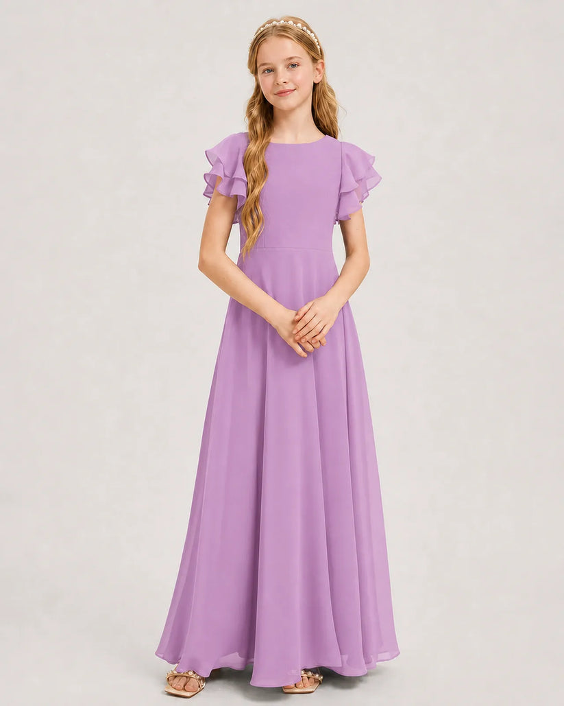 Lilac Chiffon A-line Junior Bridesmaid Dress Front View