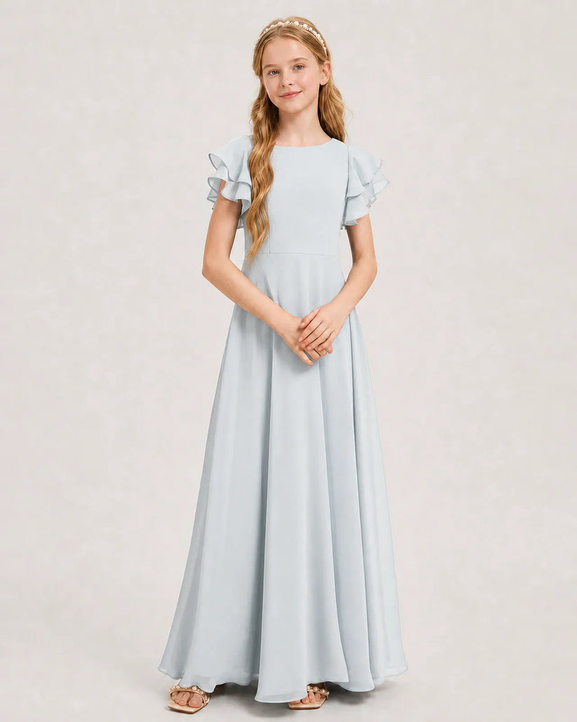 Mist Chiffon A-line Junior Bridesmaid Dress Front View
