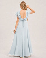 Mist Chiffon A-line Junior Bridesmaid Dress Back View