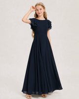 Navy Blue Chiffon A-line Junior Bridesmaid Dress Front View