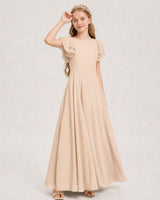 Peach Chiffon A-line Junior Bridesmaid Dress Front View