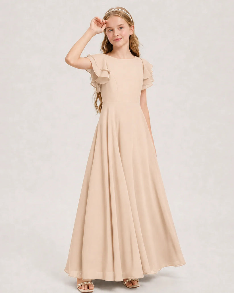 Peach Chiffon A-line Junior Bridesmaid Dress Front View