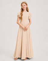Peach Chiffon A-line Junior Bridesmaid Dress Front View