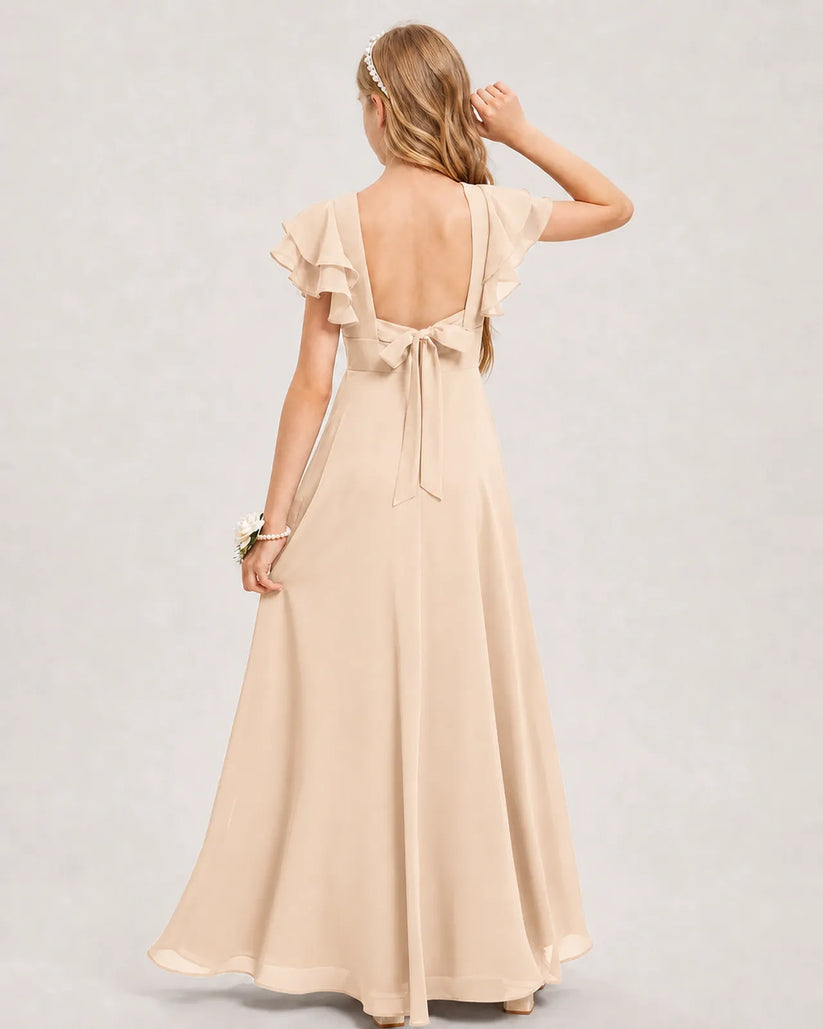 Peach Chiffon A-line Junior Bridesmaid Dress Back View