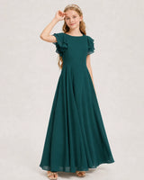 Peacock Chiffon A-line Junior Bridesmaid Dress Front View