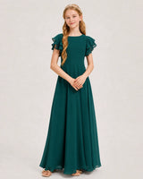 Peacock Chiffon A-line Junior Bridesmaid Dress Front View