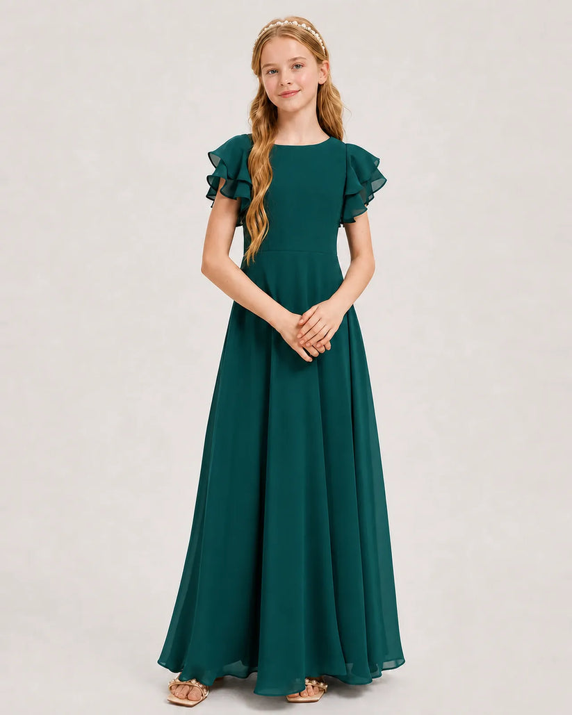 Peacock Chiffon A-line Junior Bridesmaid Dress Front View