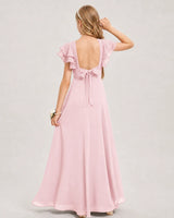 Pink Chiffon A-line Junior Bridesmaid Dress Back View