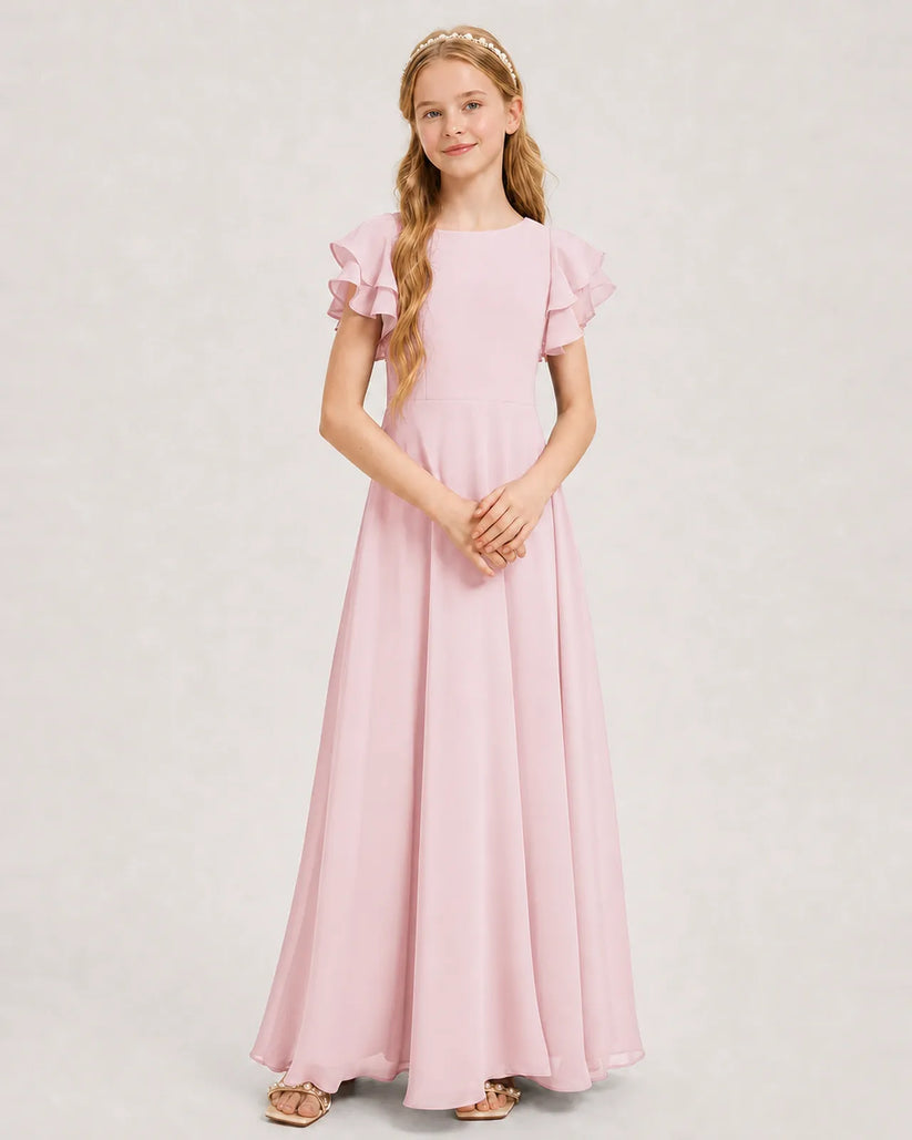 Pink Chiffon A-line Junior Bridesmaid Dress Front View