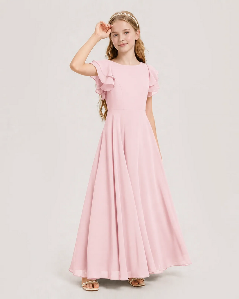 Pink Chiffon A-line Junior Bridesmaid Dress Front View