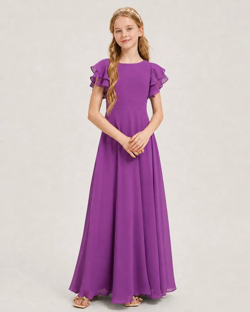 Purple Chiffon A-line Junior Bridesmaid Dress Front View