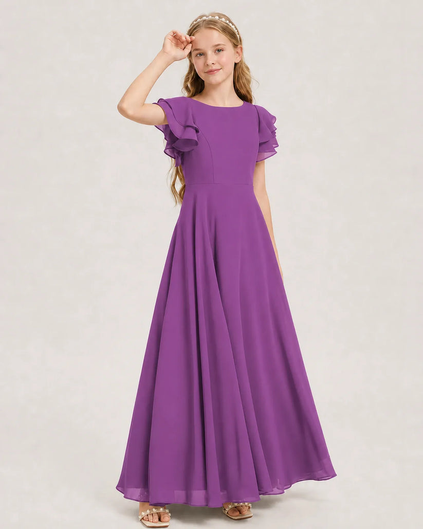 Purple Chiffon A-line Junior Bridesmaid Dress Front View