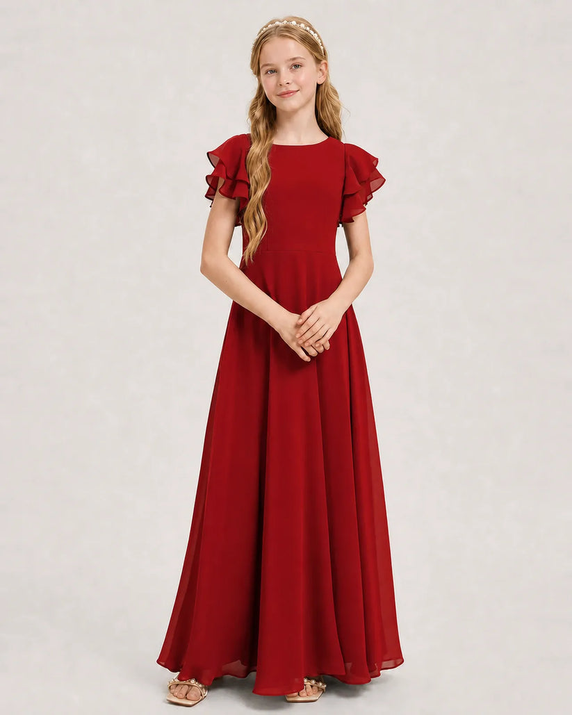 Red Chiffon A-line Junior Bridesmaid Dress Front View