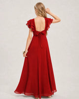 Red Chiffon A-line Junior Bridesmaid Dress Back View