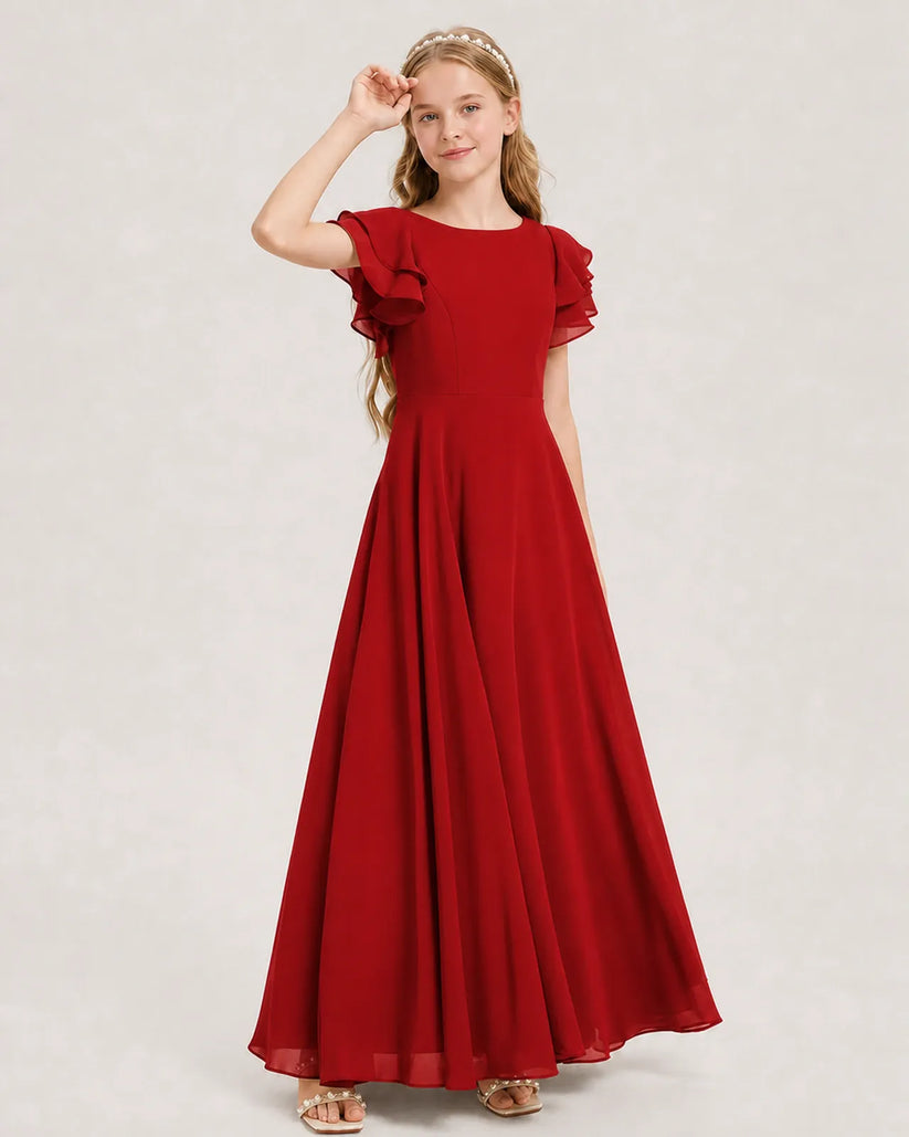 Red Chiffon A-line Junior Bridesmaid Dress Front View
