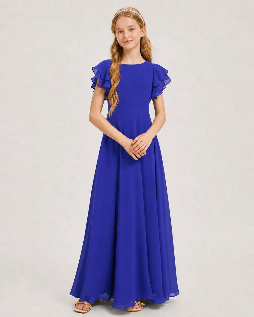Royal Blue Chiffon A-line Junior Bridesmaid Dress Front View