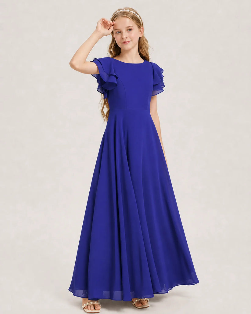 Royal Blue Chiffon A-line Junior Bridesmaid Dress Front View