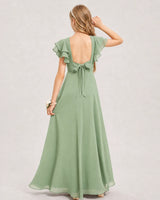 Sage Green Chiffon A-line Junior Bridesmaid Dress Back View