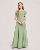 Sage Green Chiffon A-line Junior Bridesmaid Dress Front View