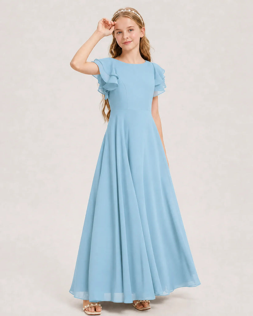 Sky Blue Chiffon A-line Junior Bridesmaid Dress Front View