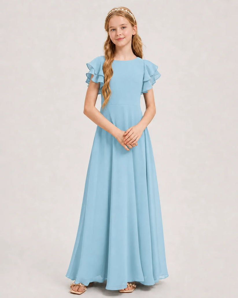 Sky Blue Chiffon A-line Junior Bridesmaid Dress Front View