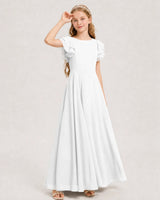 White Chiffon A-line Junior Bridesmaid Dress Front View