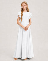 White Chiffon A-line Junior Bridesmaid Dress Front View