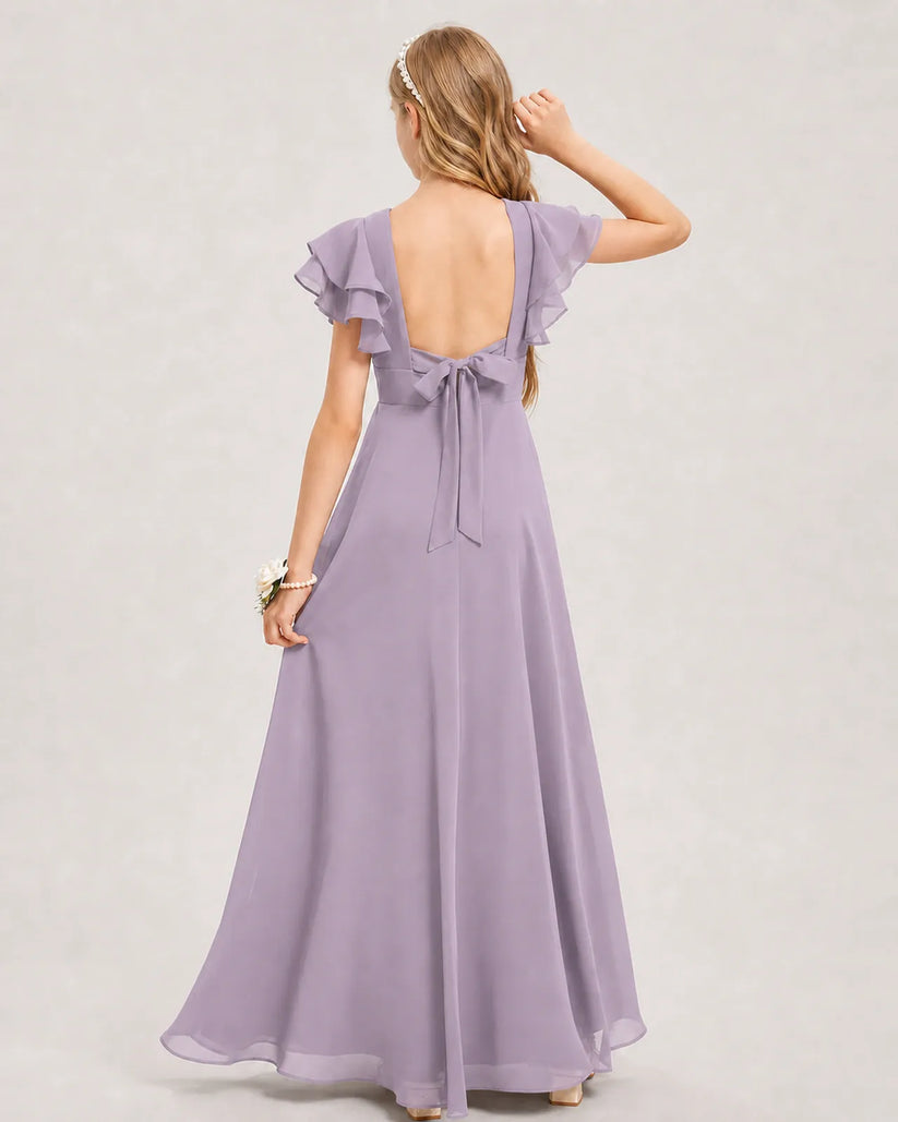 Wisteria Chiffon A-line Junior Bridesmaid Dress Back View
