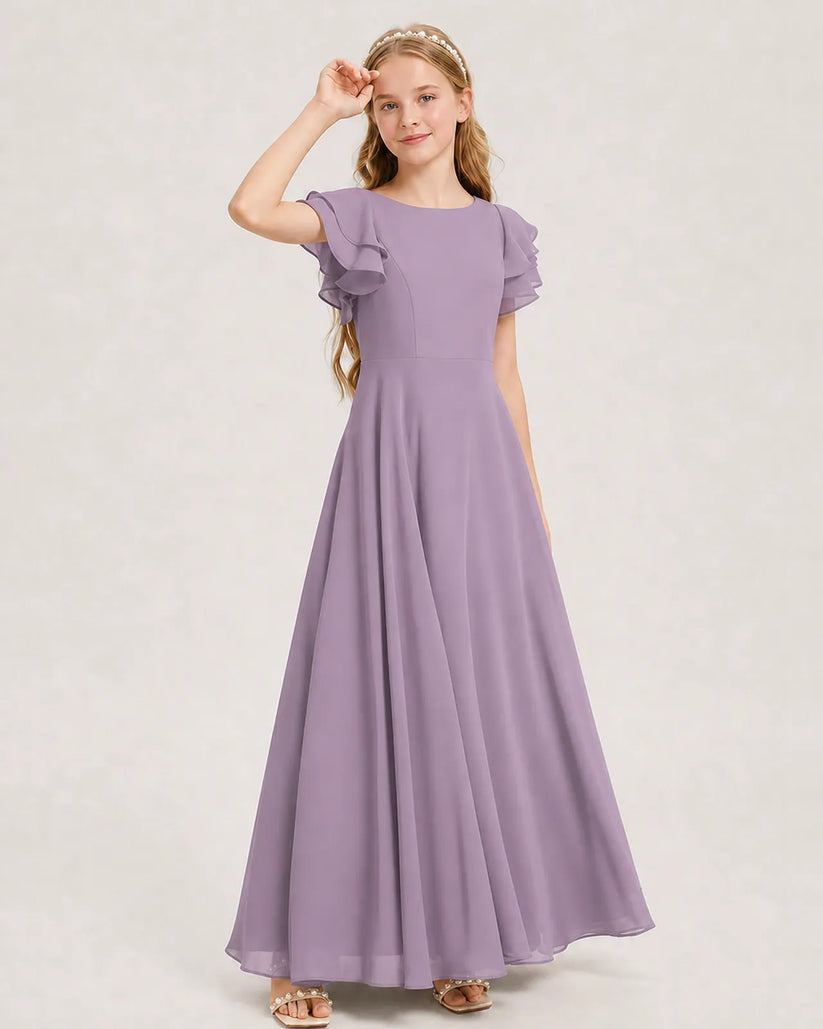 Wisteria Chiffon A-line Junior Bridesmaid Dress Front View