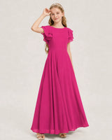 Hot Pink Chiffon A-line Junior Bridesmaid Dress Front View