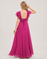 Hot Pink Chiffon A-line Junior Bridesmaid Dress Back View