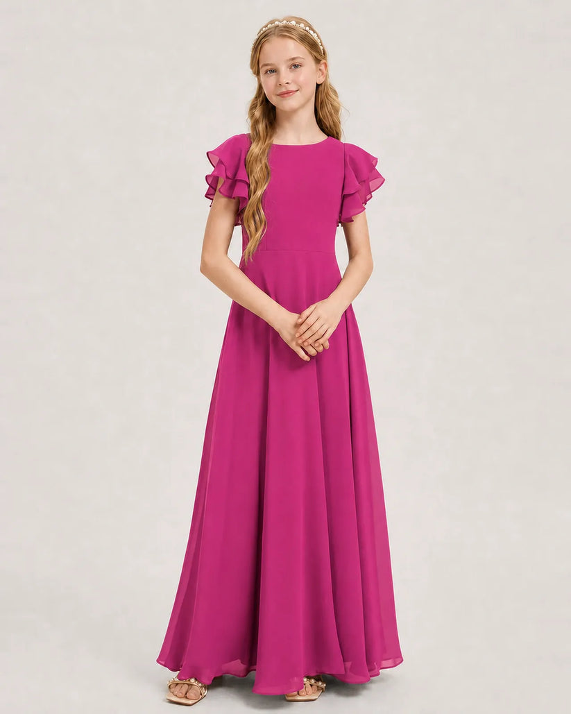 Hot Pink Chiffon A-line Junior Bridesmaid Dress Front View