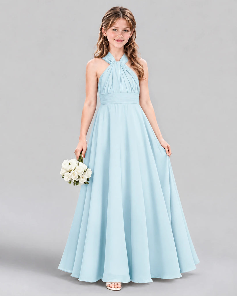 Baby Blue A-line Junior Bridesmaid Dress Front