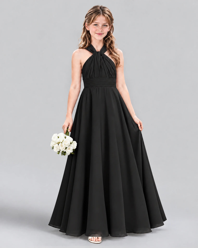 Black A-line Junior Bridesmaid Dress Front