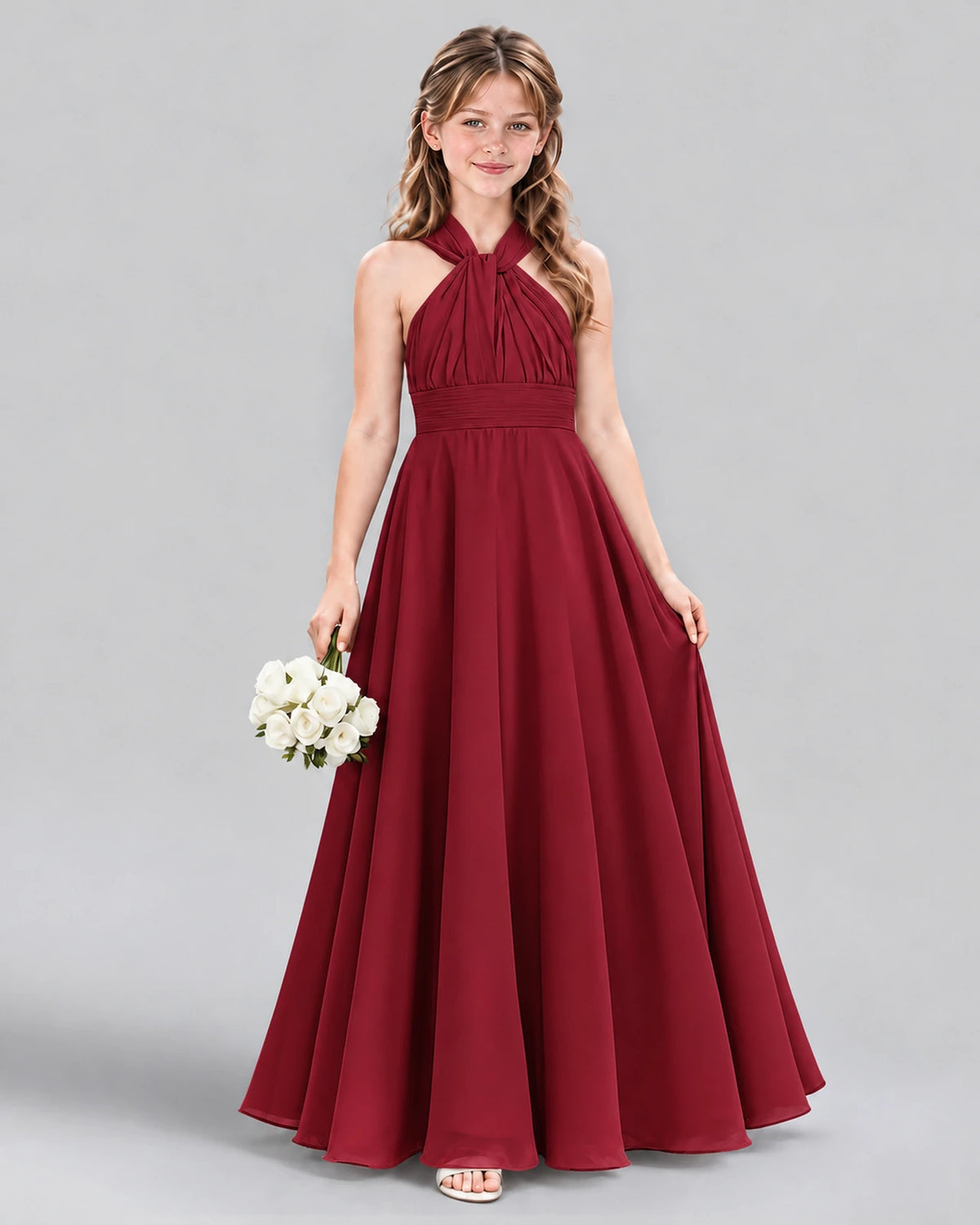 Burgundy A-line Junior Bridesmaid Dress Front
