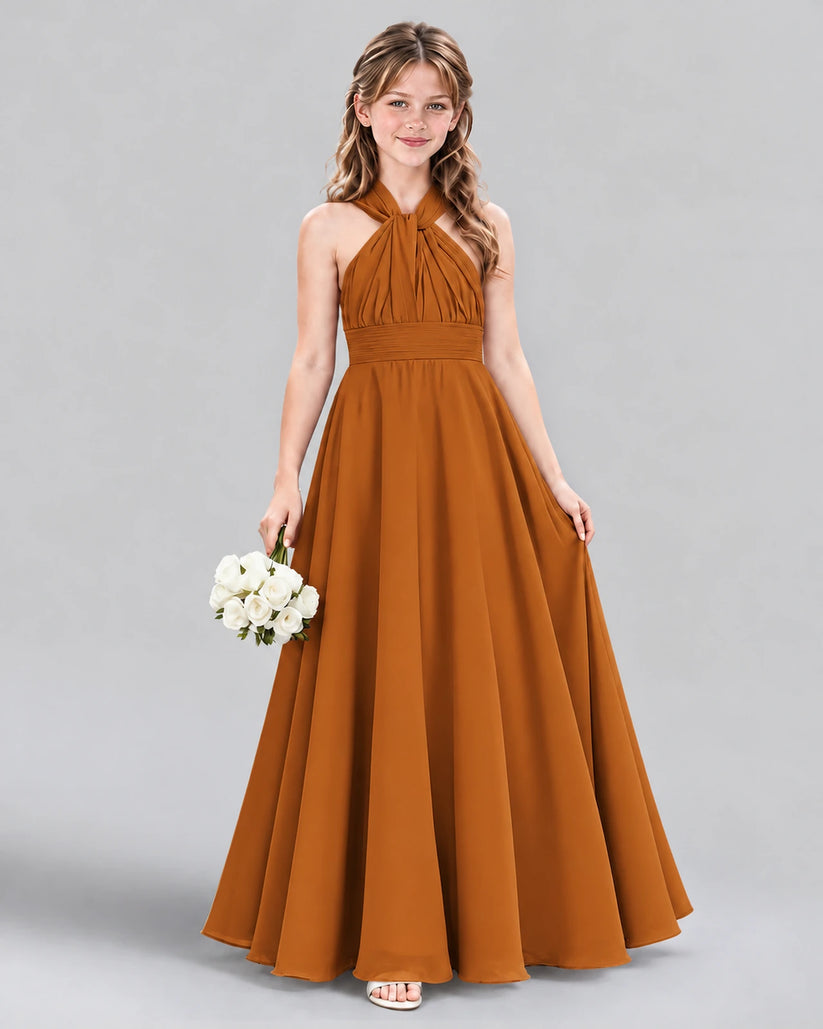 Burnt Orange A-line Junior Bridesmaid Dress Front