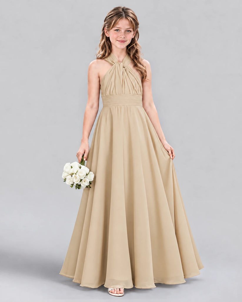 Champagne A-line Junior Bridesmaid Dress Front