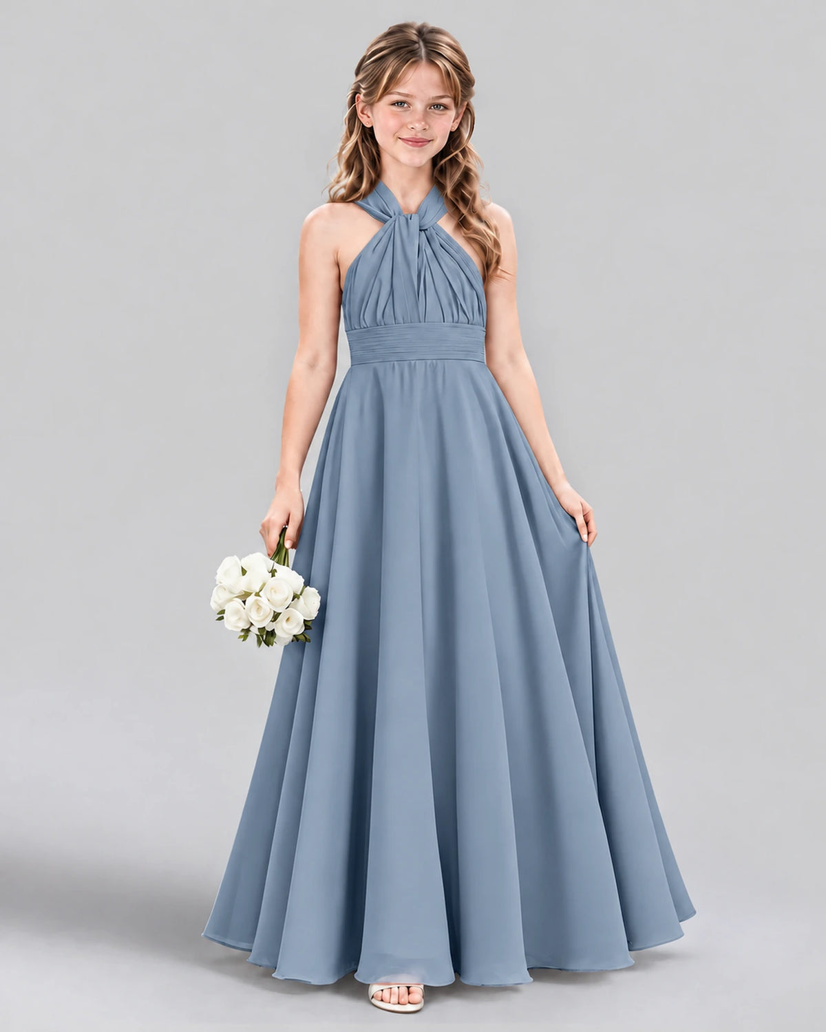 Dusty Blue A-line Junior Bridesmaid Dress Front